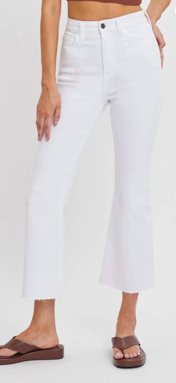 NEW CELLO high rise crop flare jeans in white